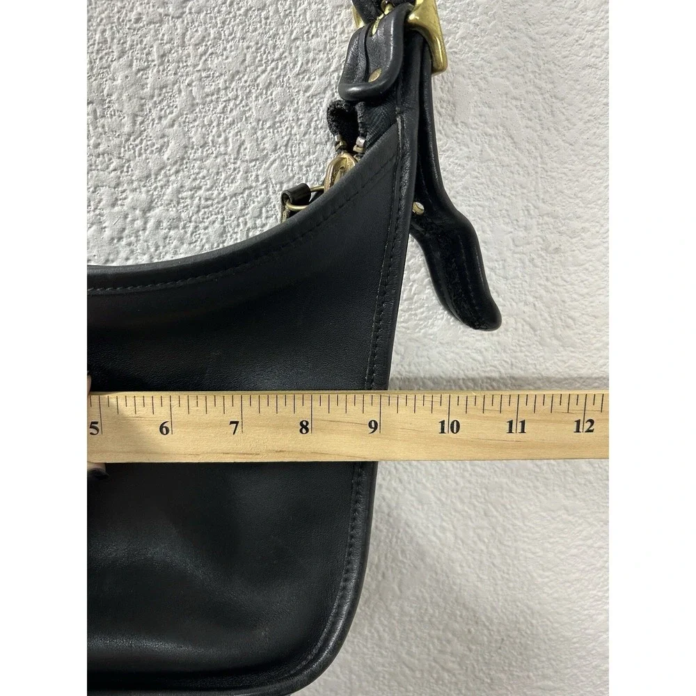 Coach VTG Janice Black Leather Crossbody Hobo Bag Brass Hardware 90s Made in USA